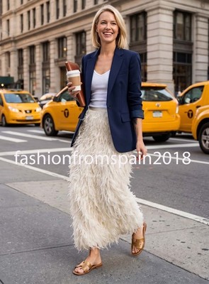 ZARA NEW WOMAN MID-RISE FEATHER SKIRT ZW LIMITED EDITION ECRU XS-XL 6700/187/712