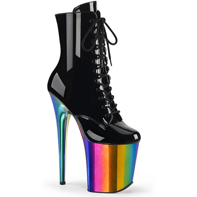 Pleaser 8'' Heel Chromed Lace-Up Ankle Boots Adult Women Shoes Flamingo/1020Rc