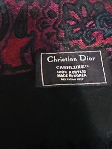 Foulard vintage Christian Dior Cashluxe 14x72 cachemire oversize franges moody foncées