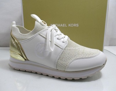Michael Kors Dash Knit Trainer Sneakers Metallic Stretch Knit Pale Gold  Size