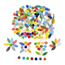 Esweny Mixed Color Petal Mosaic Tiles 400g/14oz, Stained Flower Leaves Glass