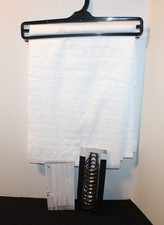 70" x 72" White Textured Polyester Shower Curtain with Black Plastic Hooks