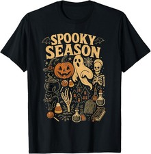 Vintage Spooky Season Halloween Skeleton Ghost Pumpkin T-Shirt