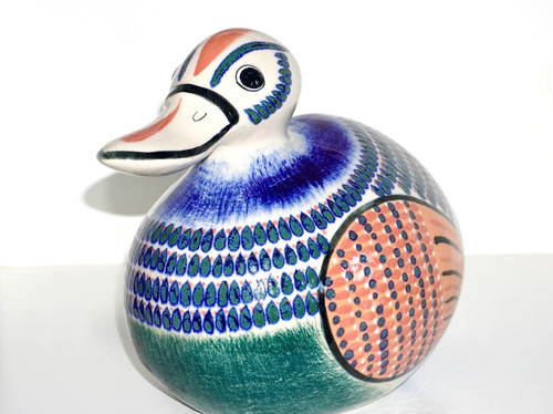 Tonala Pottery Hand-Painted Mexican Folk Art Duck "Flor de Tonalá" Pattern