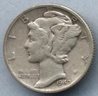 1942-S Mercury Dime (U.S. Coin - 90% Silver) - Circulated