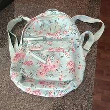 Floral Print Backpack Light Blue Pink Girls Polyester Zip Adjustable Straps