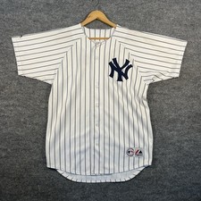 Majestic New York Yankees Baseball Jersey Medium White Striped Blank Vtg 90s