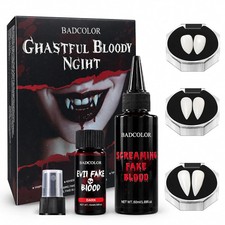 Vampire Fangs  Fake Blood Makeup Kit, 3 Pairs