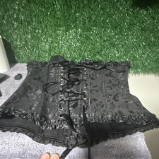 Black Floral Jacquard Underbust Corset Lace-Up Size S Lace Ruffle