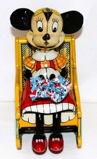 1950s DISNEY "KNITTING MINNIE MOUSE IN ROCKING CHAIR" TIN TOY-WORKS
