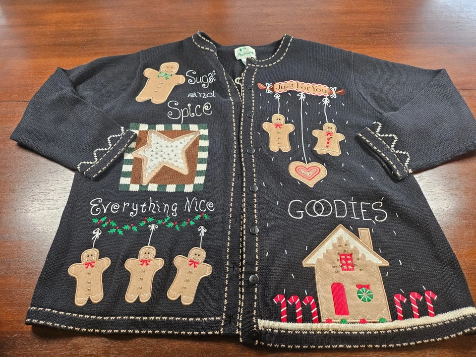 The Quacker Factory Christmas Cardigan Sweater Women's 2XL Black Sugar Spice - Image 2 of 4