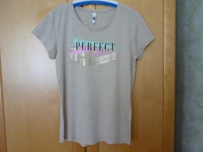 Damen T-Shirt Gr. M (Maße s. unten) v. ever.me, beige m. Aufdruck