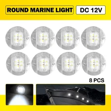 8X Round Marine Boat LED Courtesy Lights Cabin Deck Stern Navigation Light White