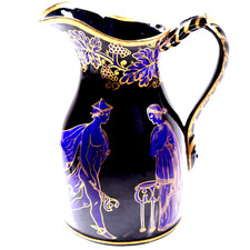 Hermes Greek Jug Alcock Jackfield Jet Ware Embossed Azure Blue h22cm Circa 1840