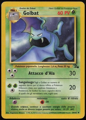 Pokemon Golbat 34/62 Light Played Fossil Uncommon Unlimited Italienisch 2000