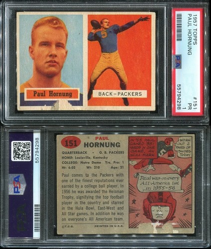 1957 Topps #151 Paul Hornung RC PSA 1 Packers HOF Notre Dame Heisman