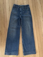 Pilcro Wide-Leg Jeans Blue Denim Button Accent Pockets Women's Solid Medium Wash