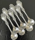 Set SIX Rare Antique Lunt RLB Sterling Silver Salt Spoons American 2.35” Mono F
