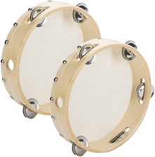 Pack of 2 Pieces 7" Wooden Tambourine Hand Held Drum Bell, Single Row 5 Pairs...