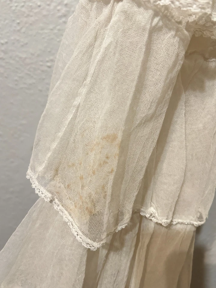 LEER Eduardiano Antiguo XXS Red Encaje Vestido Té Césped Falda en Niveles Boda Foto 3 de 4