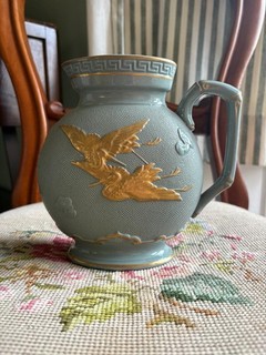 ANTIQUE BROWNFIELD STONEWARE YEDDO CRANE JUG CHRISTOPHER DRESSER DESIGN c1876