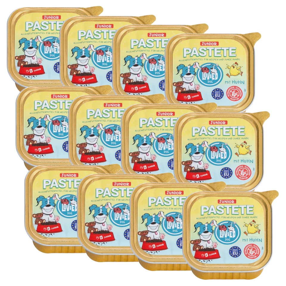 Lov&Ed Junior Pastete mit Huhn, 12x 150g - Nassfutter für Welpen und junge Hunde