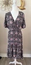 All In Favor Dress Medium Boho Paisley Faux Wrap Midi Elastic Waist