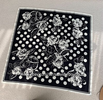 Heavy Twill Silk 18 Momme Double Face Scarf Dots Flowers Print Square Shawl 35''