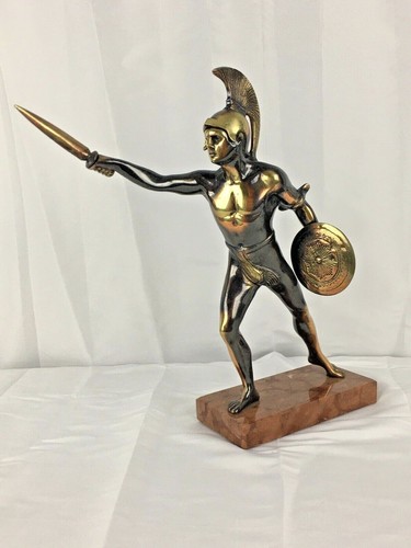 "Gladiatore Romano Stile Grand Tour Bronzo o Ottone su Base Marmo 12,75"" X 12,5"" - Foto 2 di 12