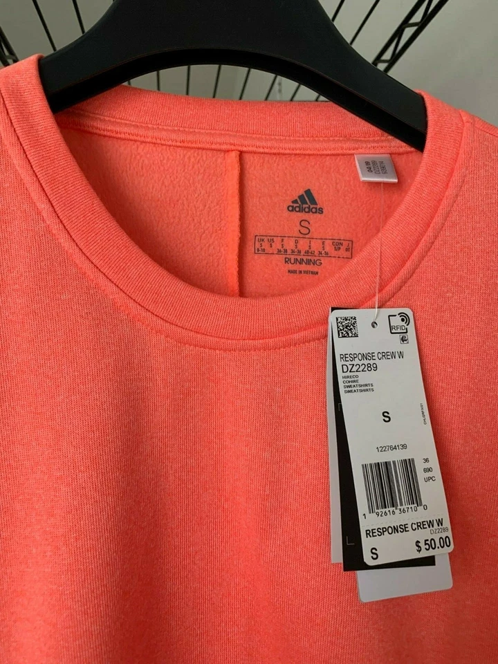 NWT Adidas Womens Response Crew Long Sleeve Sweat Shirts $50 Hi-Res Coral S/M/L - Image 3 of 4