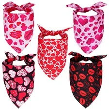 Dxhycc 5 Pack Valentine's Day Dog Bandanas Triangle Dog Scarf Valentine Pet 