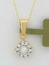 GENUINE 0.15 Cts DIAMOND PENDANT 14K YELLOW GOLD - Free Certificate Appraisal