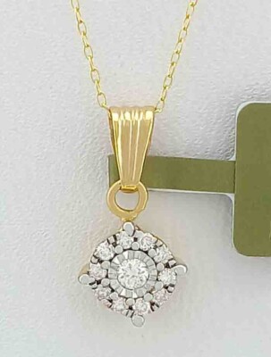 ECHTER 0,15 kt DIAMANT ANHÄNGER 14K GELBGOLD - kostenlose Zertifikat Bewertung
