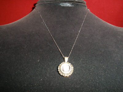 AMAZING CLEAN  ANTIQUE GENUINE 1CT ROSE CUT DIAMOND 14K &SILVER PENDANT,NECKLACE