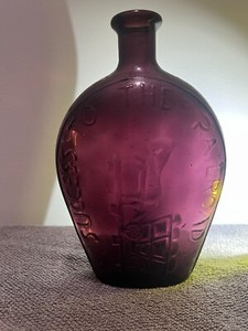Dark Amethyst Purple Glass Success To The Railroad Bottle Embossed Horse Wagon 