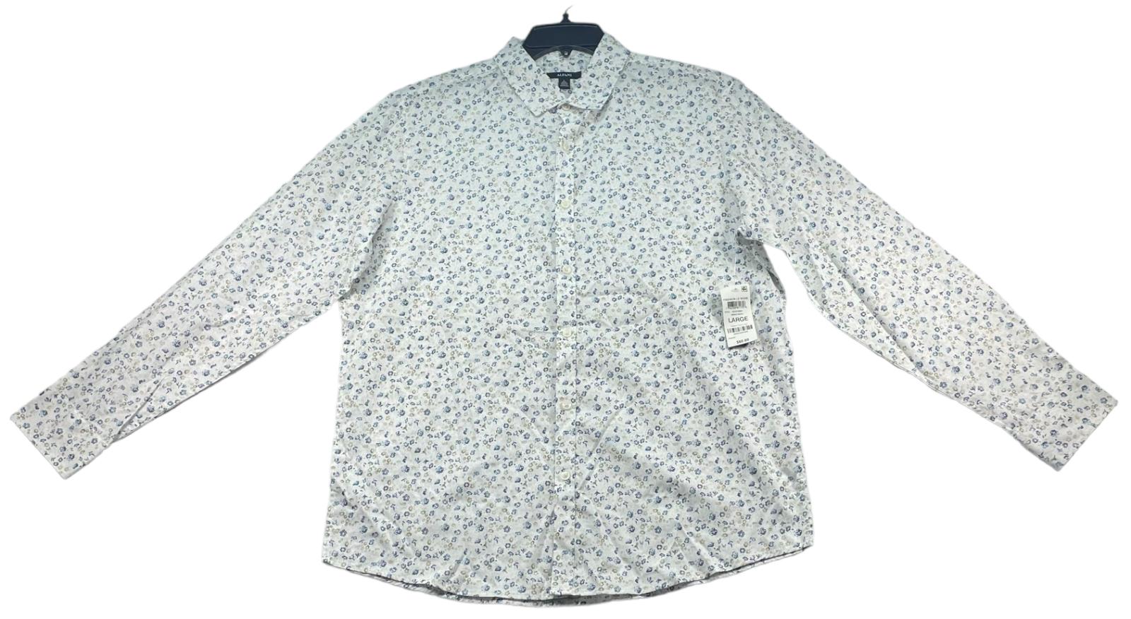 Alfani Button Down Shirt Mens size Large White Blue Floral Print  Cotton New-image