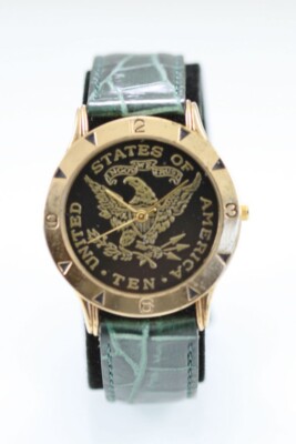 Eternity Herren Uhr Quarz Schwarz Gold Edelstahl Leder Grün Wasserdicht 30 m