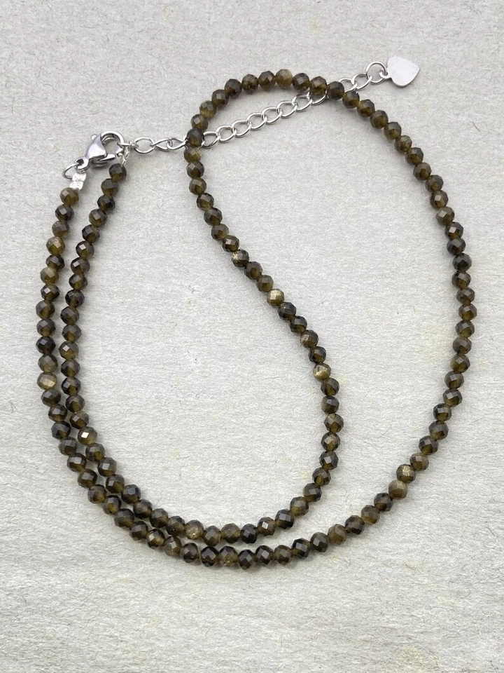 Collares gargantilla delicados collares redondos facetados de obsidiana verde de 2-3 mm 18"" Foto 4 de 4