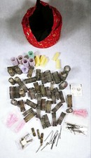 Lot Of Vintage Brush Mesh Metal Wire Rollers Curlers Pic's Bobby Pins And Bag