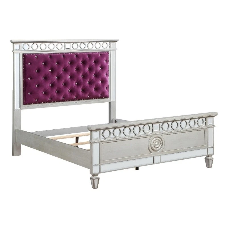 Nich Classic Full Size Bed Diamond Tufted Headboard Mirror Trim Burgundy