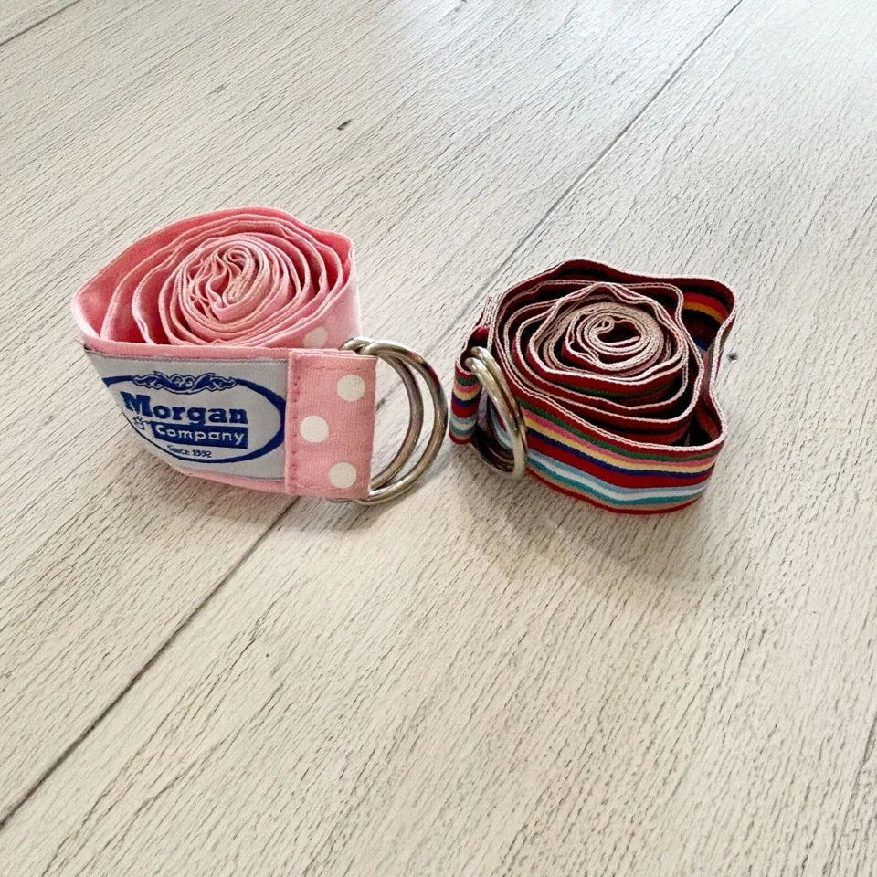 Lote de 2 cinturones de cinta de doble anillo para mujer Morgan & Company rayas lunares Foto 2 de 4