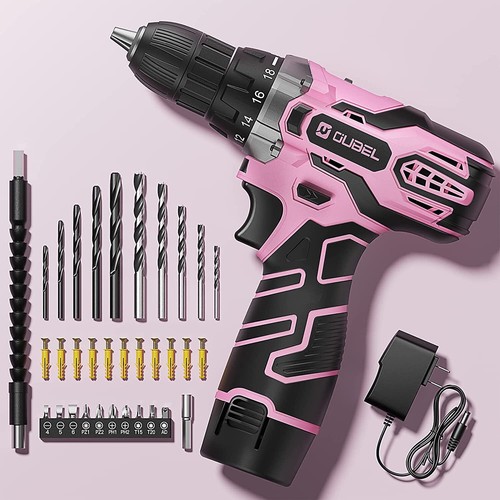 Drill Set 12V Cordless Drill Pink with 42 Acessories Chuck 2 Variable Speed - Picture 1 of 6