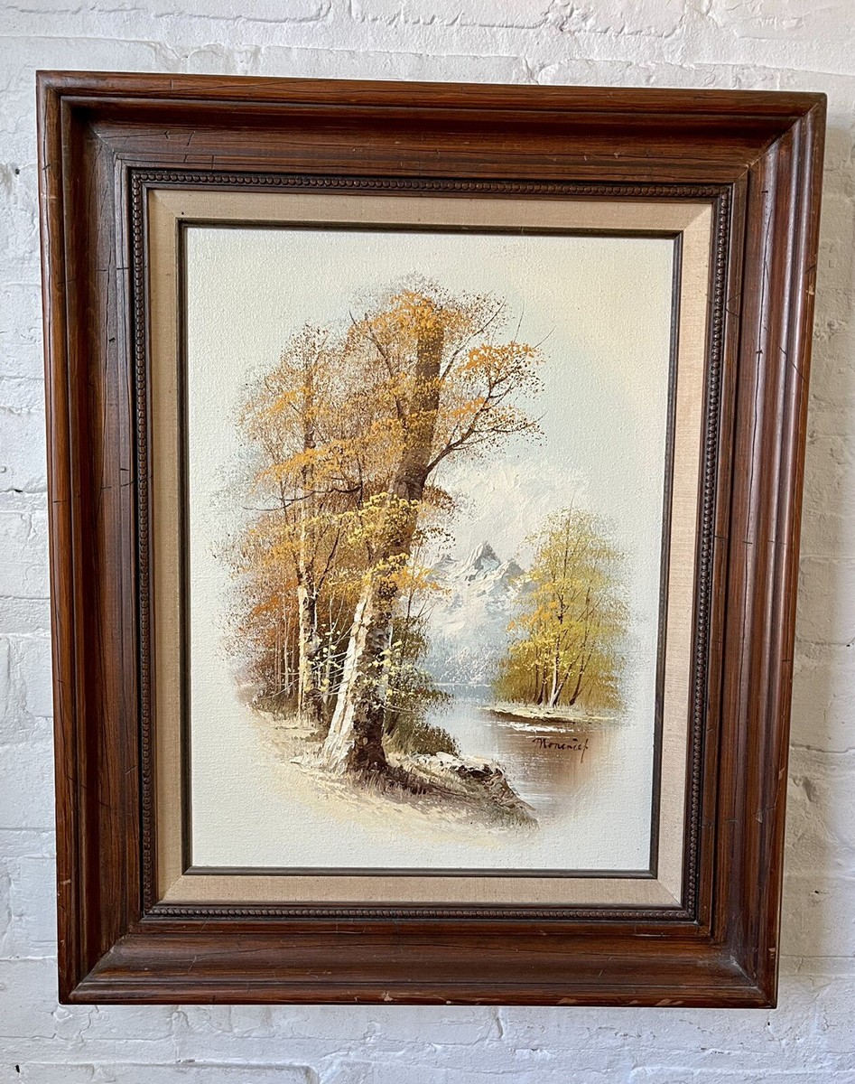 Vintage oil painting On Canvas original framed Fall/winter Scene