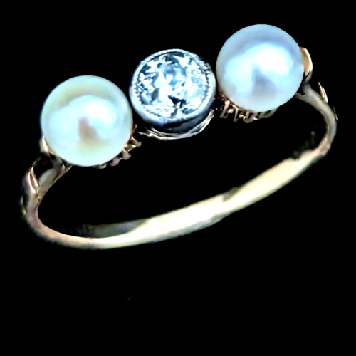 Antique Old European Cut Diamond Pearls 18k Yellow Gold Statement Ring Edwardian - Picture 1 of 8