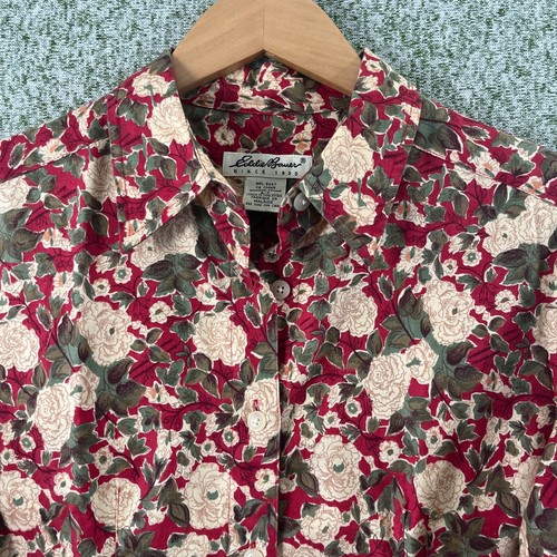Eddie Baurer Shirt Womens Small Vintage Burgundy Floral Button Up Classic Casual - Picture 2 of 8