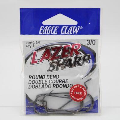 Eagle Claw L091G Round Bend Lazer Sharp Fishing Hooks L091G 3/0 6 Pack