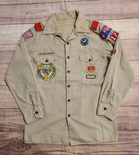 T-shirt homme à manches longues bronzé Boy Scouts of America avec patchs - Photo 1 sur 6