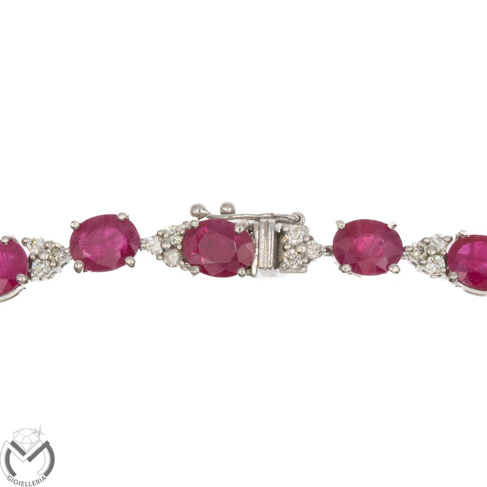 Bracciale Tennis in oro bianco 18 Kt 750 rubini 3,45 ct diamanti 0,15 ct -129... - Immagine 2 di 4