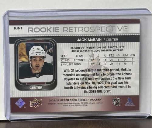 2023-24 UD Upper Deck Series 1 Rookie Retrospective - RR-1 Jack McBain - Arizona - Picture 2 of 2