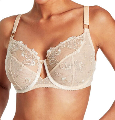 AUBADE DESIGNER VELVET MEMORIES SHEER FLORAL EMBROIDERY BRA 32B NWT $149 RBF14